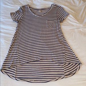 Off-White and Navy Blue Stripped Tee with Pocket